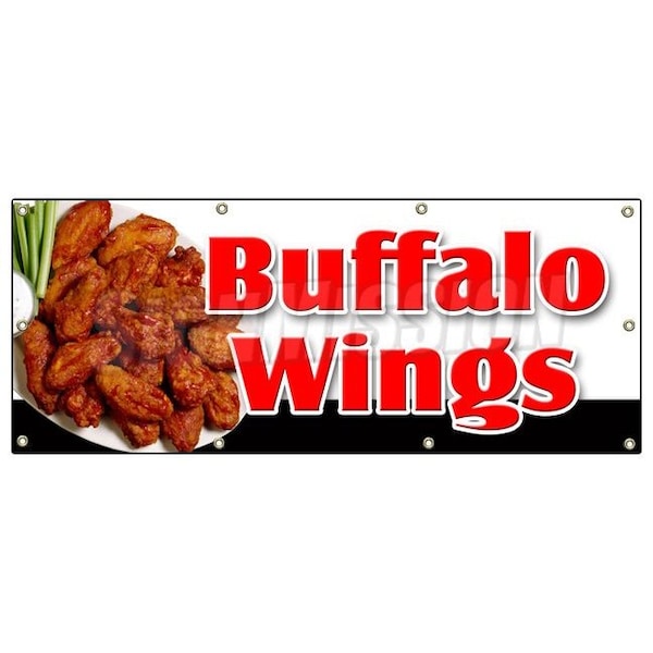 BUFFALO WINGS BANNER SIGN hot wings spicy bone wing sauce deep fried